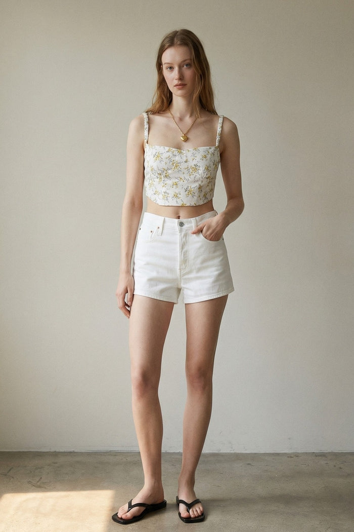 Floral Woven Print Corset Bustier Top