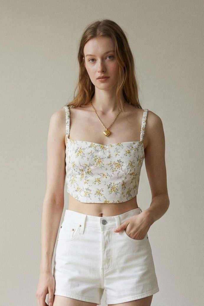 Floral Woven Print Corset Bustier Top