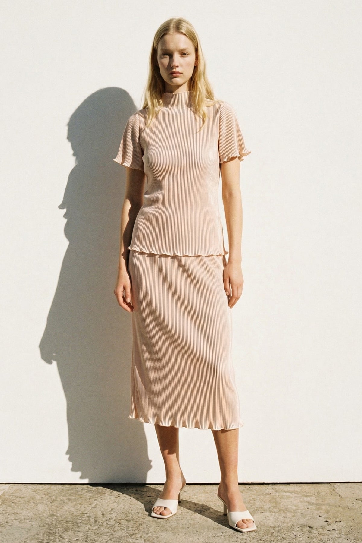 Pleated Satin Two Piece Skirt Set