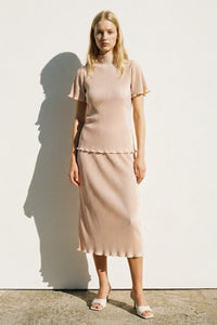 Pleated Satin Two Piece Skirt Set