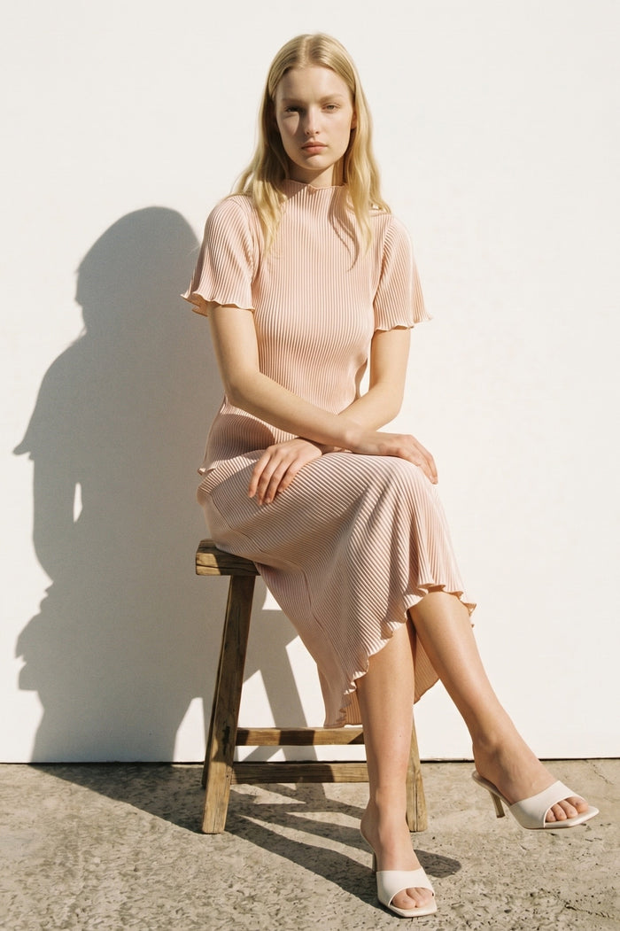 Pleated Satin Two Piece Skirt Set