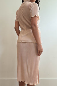 Pleated Satin Two Piece Skirt Set