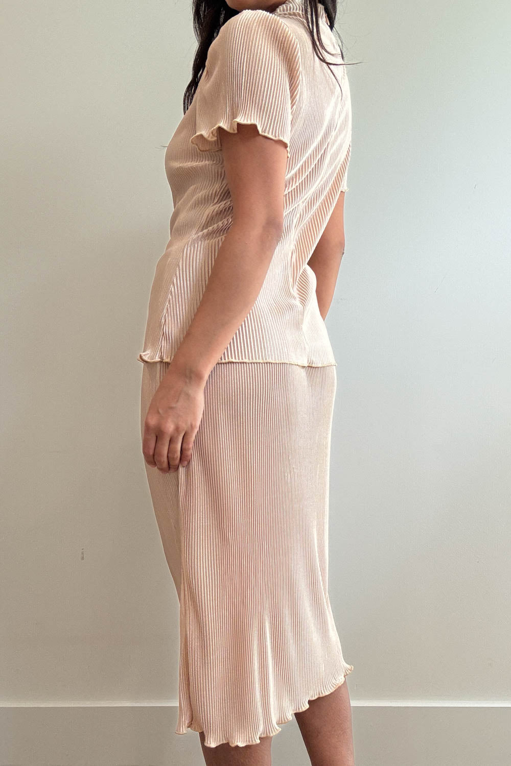 Pleated Satin Two Piece Skirt Set