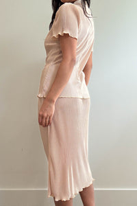 Pleated Satin Two Piece Skirt Set