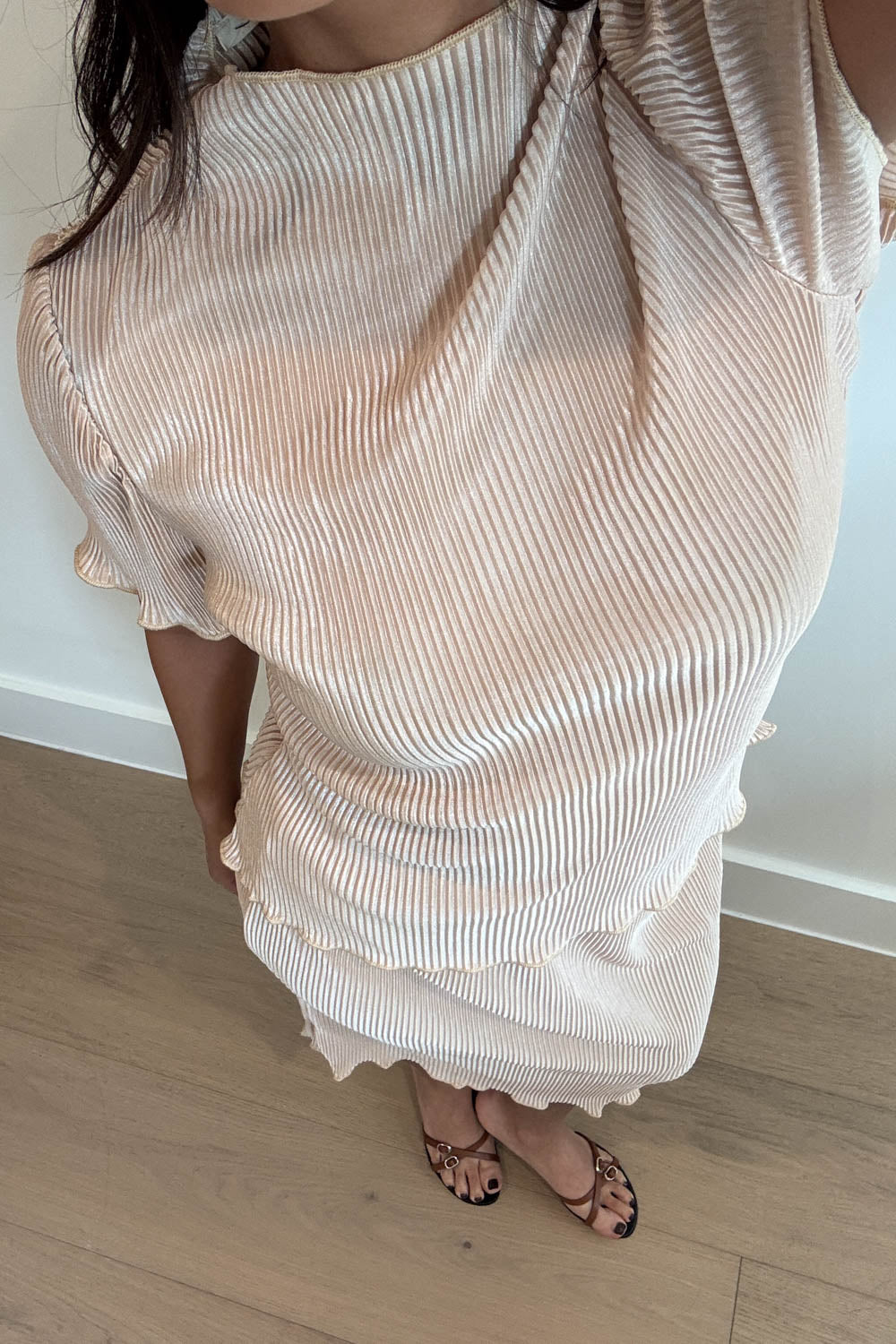 Pleated Satin Two Piece Skirt Set