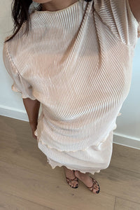 Pleated Satin Two Piece Skirt Set