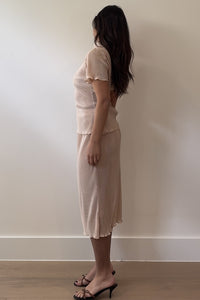 Pleated Satin Two Piece Skirt Set