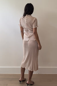 Pleated Satin Two Piece Skirt Set