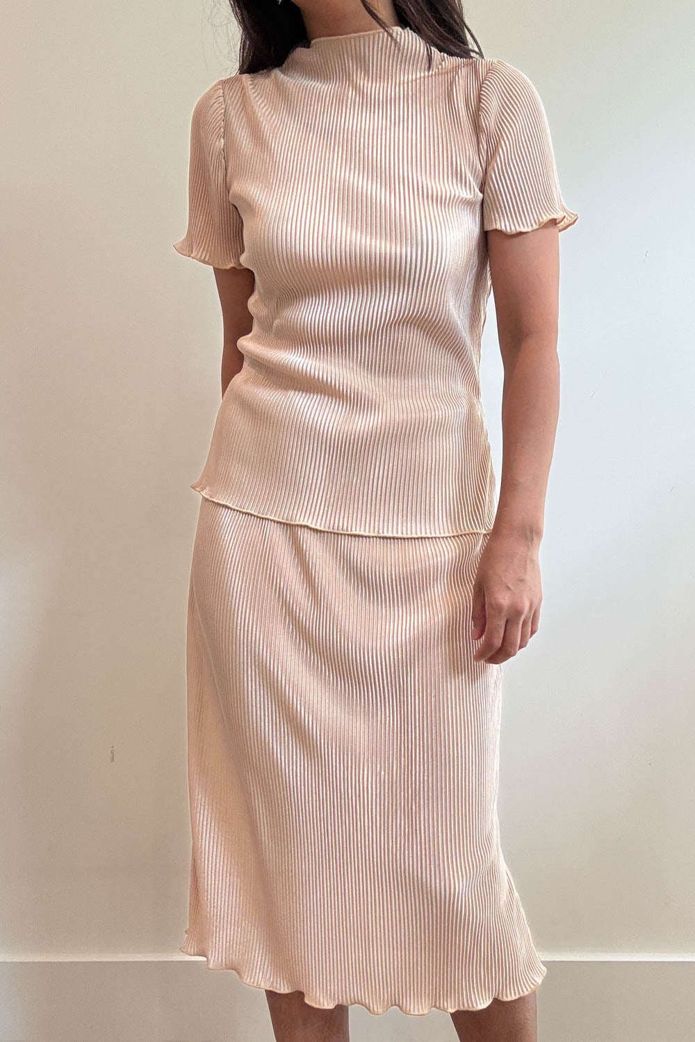 Pleated Satin Two Piece Skirt Set