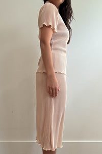 Pleated Satin Two Piece Skirt Set