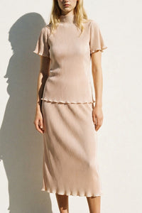 Pleated Satin Two Piece Skirt Set