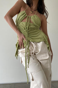 Multi Tie Asymmetric Hem Rib Top