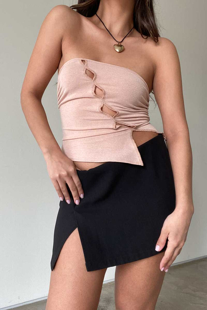 Front Cut Out Ribbed Tube Top