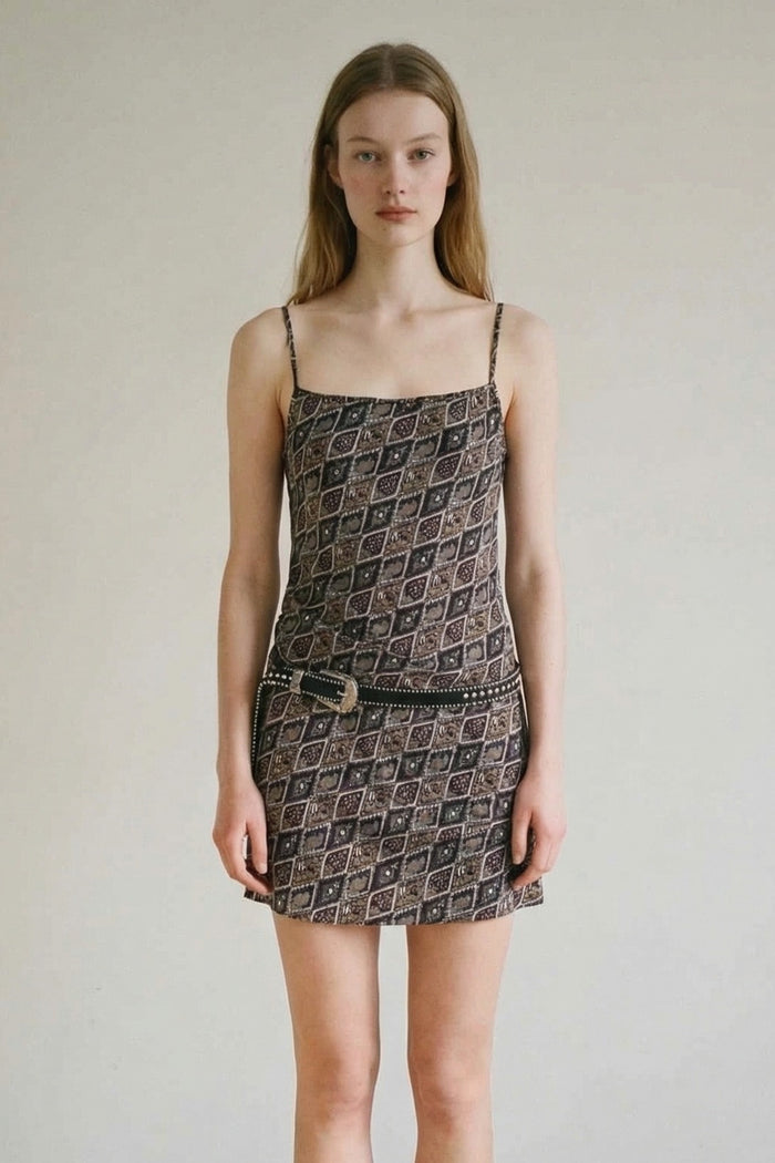 Bias Cut Paisley Print Mini Dress