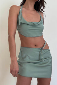 Satin Side Cut Out Skirt Halter Set