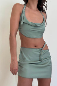 Satin Side Cut Out Skirt Halter Set