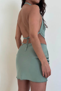 Satin Side Cut Out Skirt Halter Set