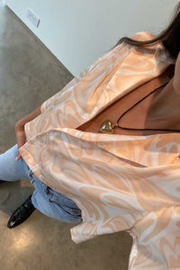 Cropped Button Down Satin Swirl Print Top