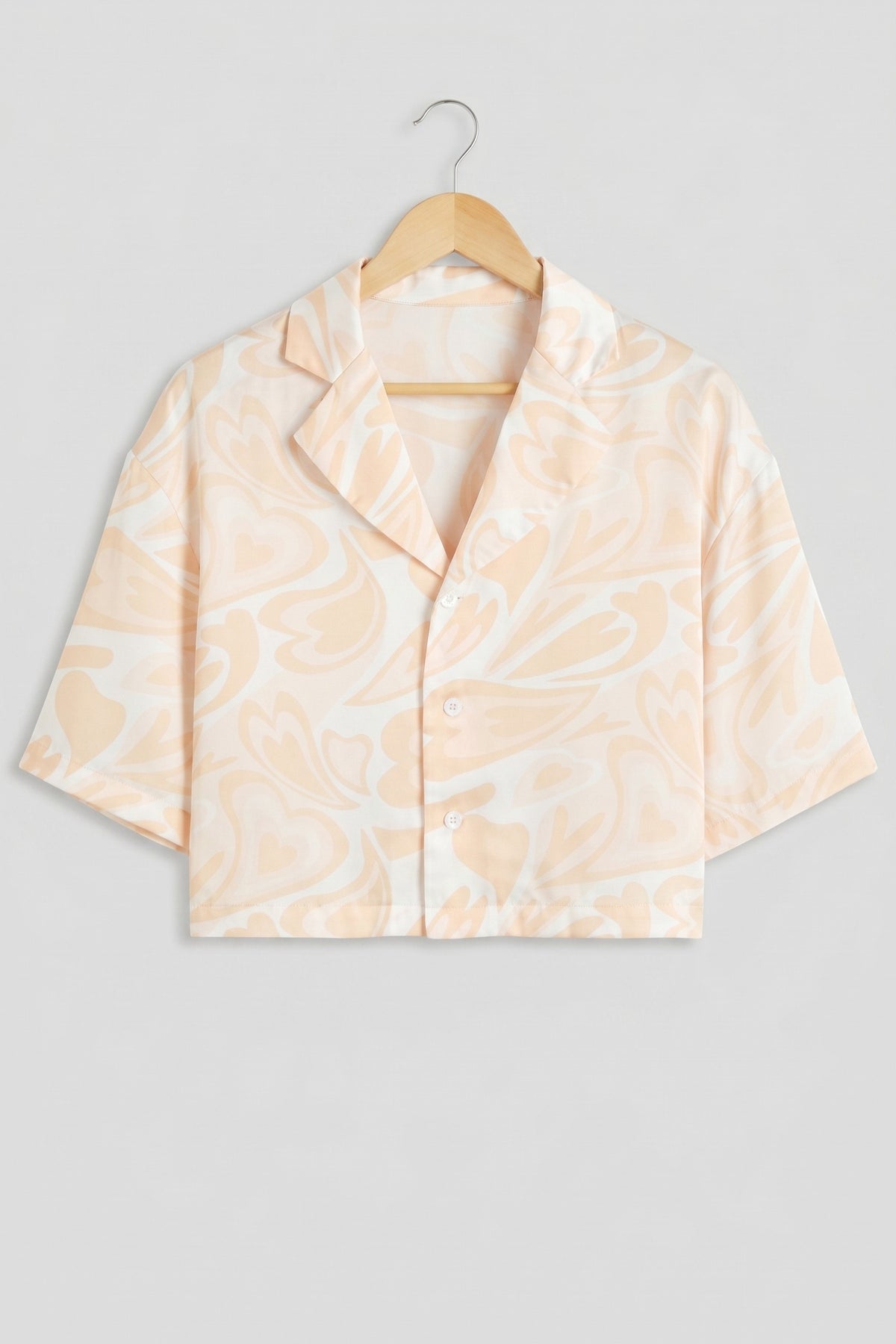 Cropped Satin Swirl Print Button Down Top
