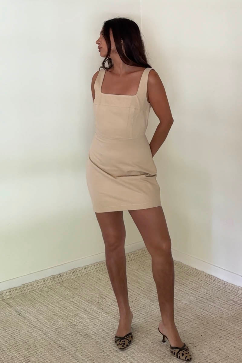 Woven Stitch Detail Mini Square Neck Dress