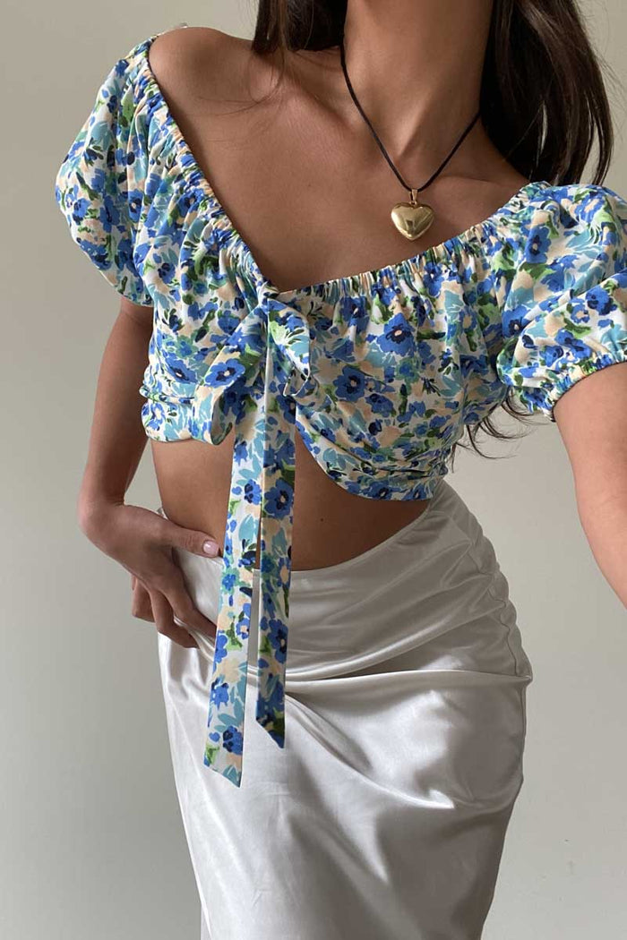 Floral Pattern Off The Shoulder Crop Top