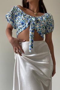 Off The Shoulder Front Tie Satin Top