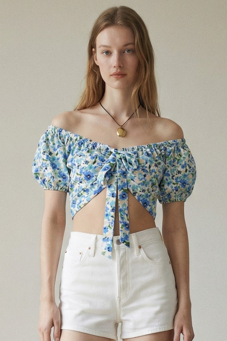 Off The Shoulder Front Tie Satin Top