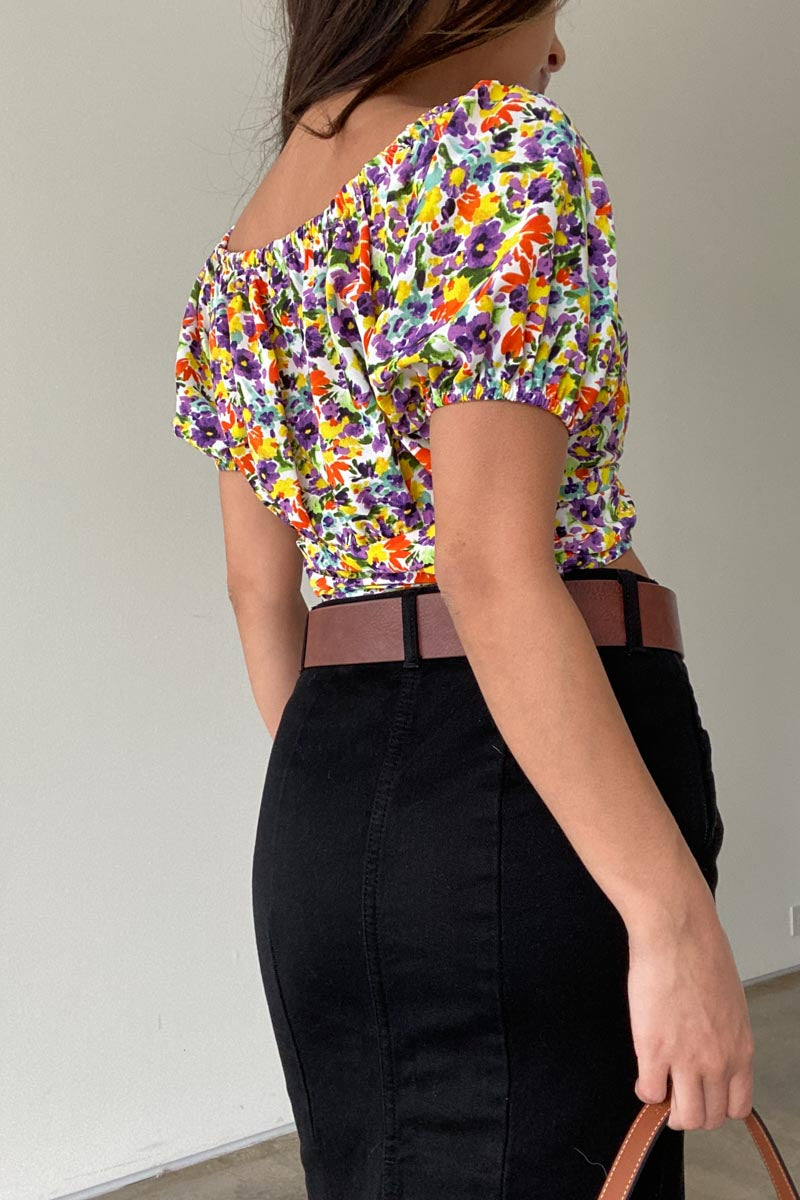 Off The Shoulder Front Tie Satin Top