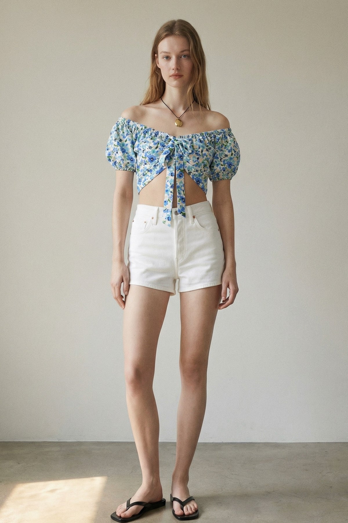Off The Shoulder Front Tie Satin Top