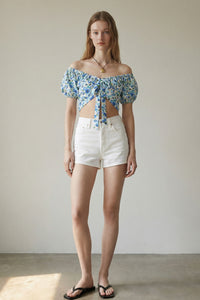 Off The Shoulder Front Tie Satin Top