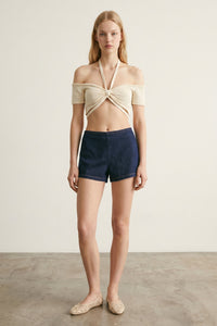 Off Shoulder Halter Neck Knit Top