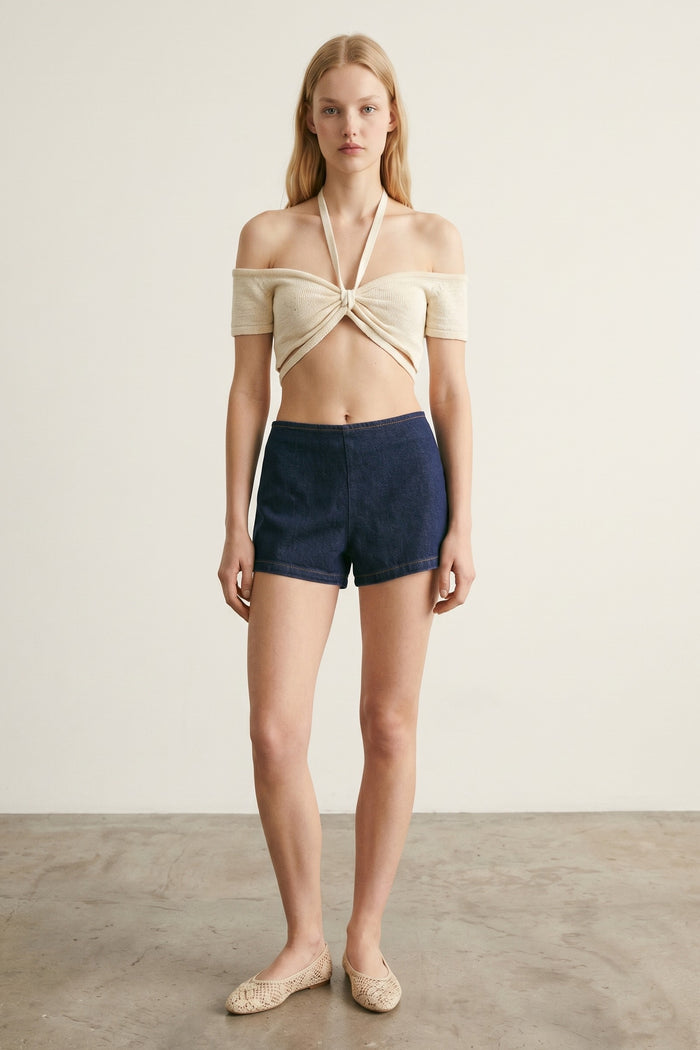 Off Shoulder Halter Neck Knit Top