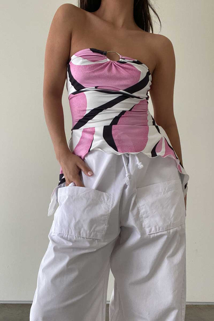 Print Asymmetrical Hemline O-Ring Top