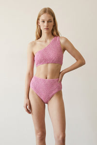 Crinkled One Shoulder Bikini Set
