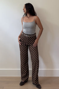 Checkerboard Corduroy Straight Leg Pants