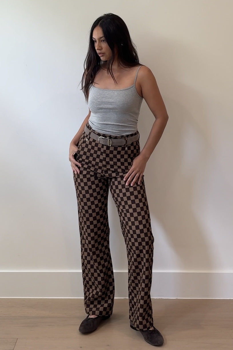 Checkerboard Corduroy Straight Leg Pants