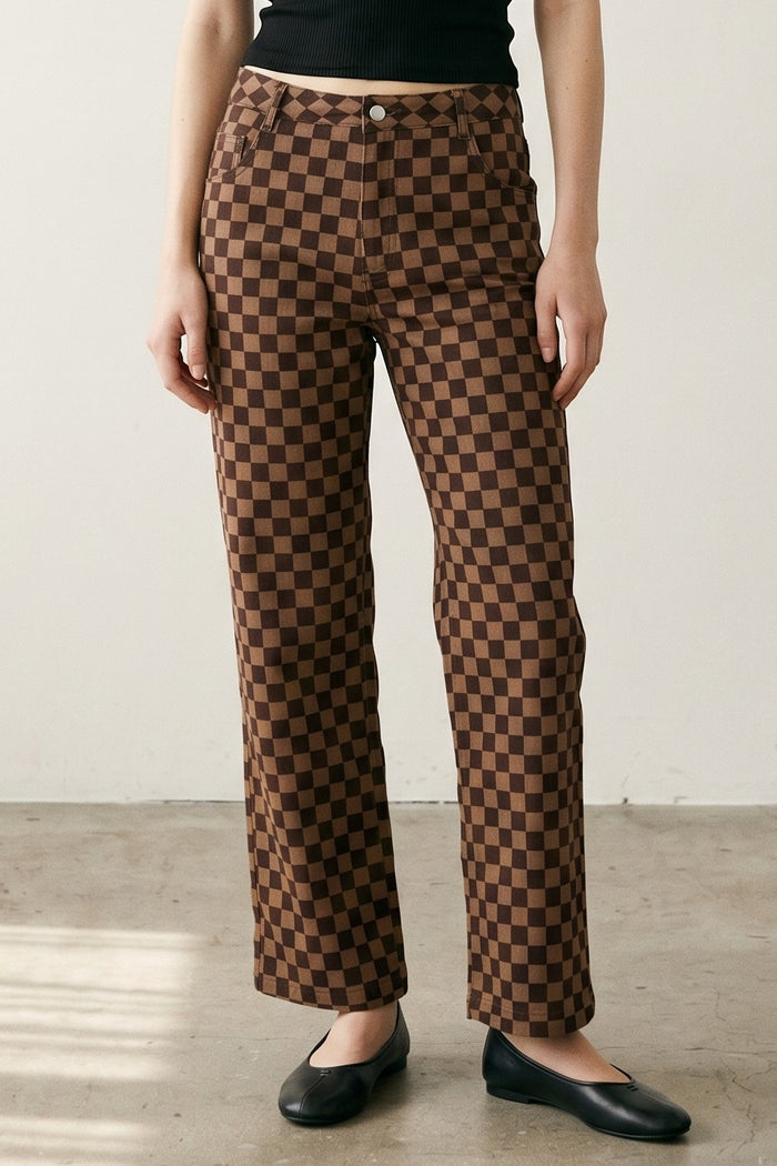 Checkerboard Corduroy Straight Leg Pants