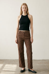 Checkerboard Corduroy Straight Leg Pants