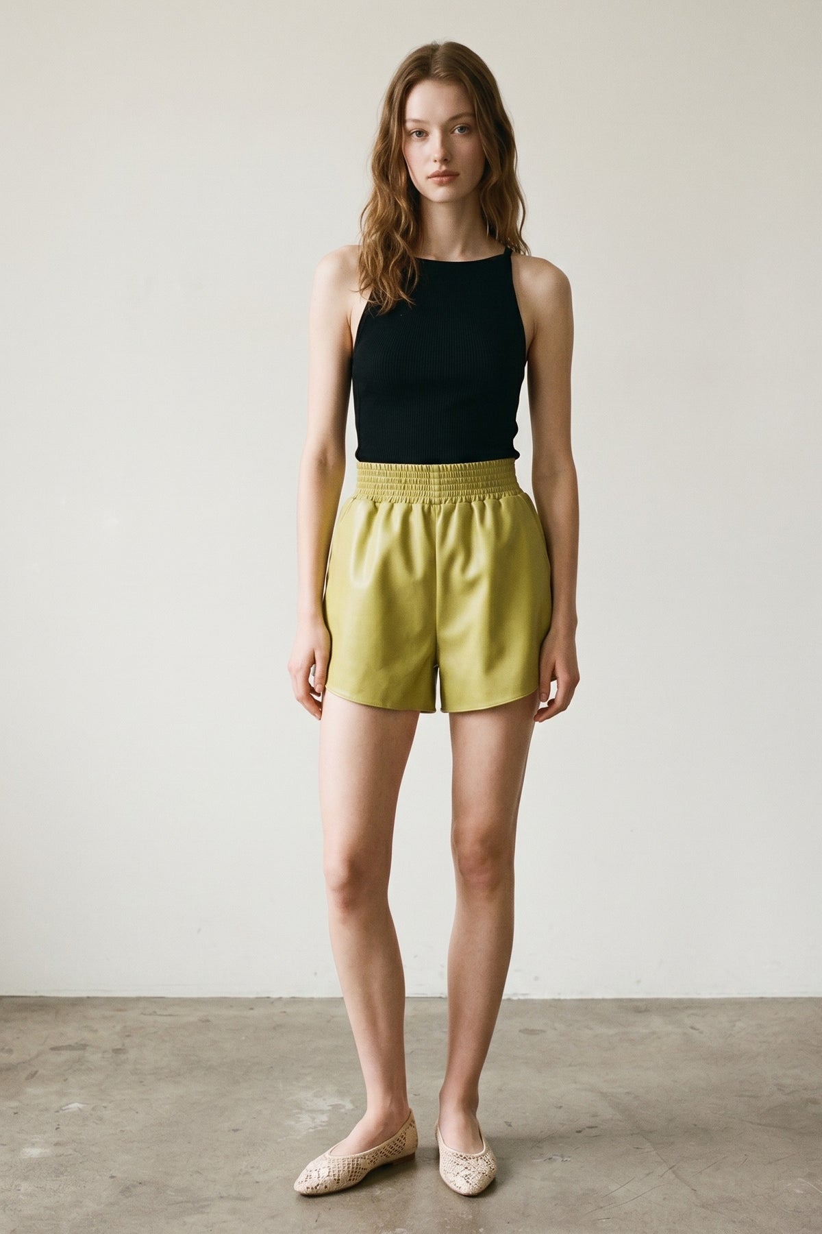 Faux Leather Elastic Waist Shorts
