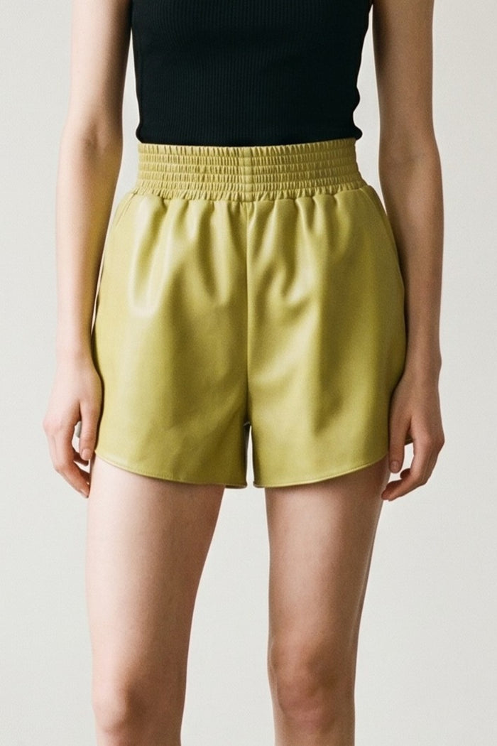 Faux Leather Elastic Waist Shorts