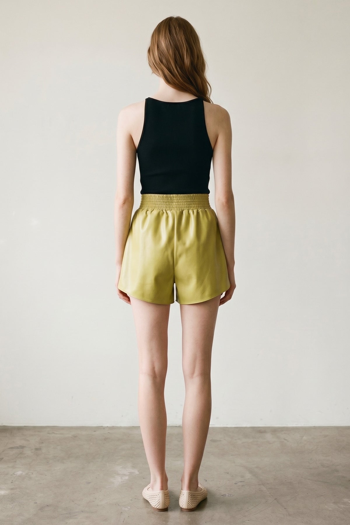 Faux Leather Elastic Waist Shorts
