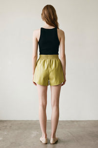 Faux Leather Elastic Waist Shorts