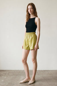 Faux Leather Elastic Waist Shorts