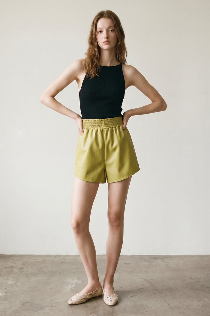 Faux Leather Elastic Waist Shorts