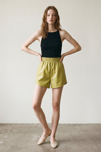 Faux Leather Elastic Waist Shorts
