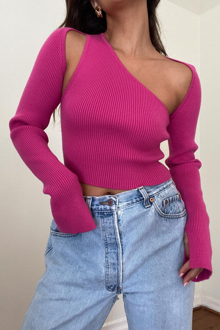 One Shoulder Bolero Long Sleeve Knit Top