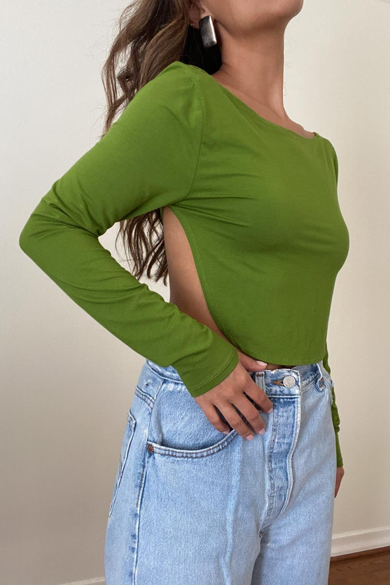 Tie Back Backless Long Sleeve Crop Top