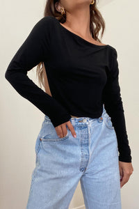 Tie Back Backless Long Sleeve Crop Top