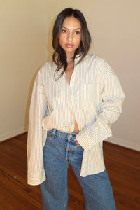 Oversized Pin Stripe Button Up Shirts