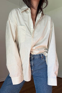 Oversized Pin Stripe Button Up Shirts